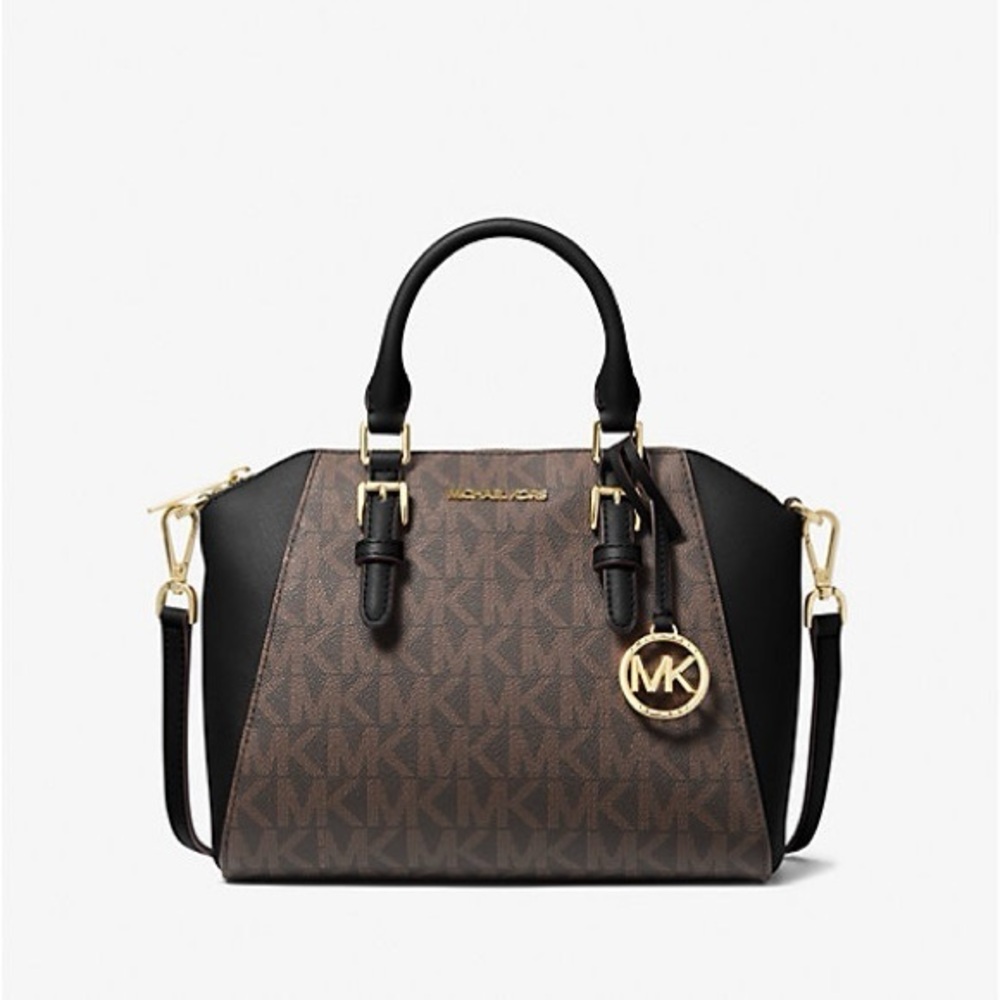 Michael Kors Black and Brown Signature Satchel